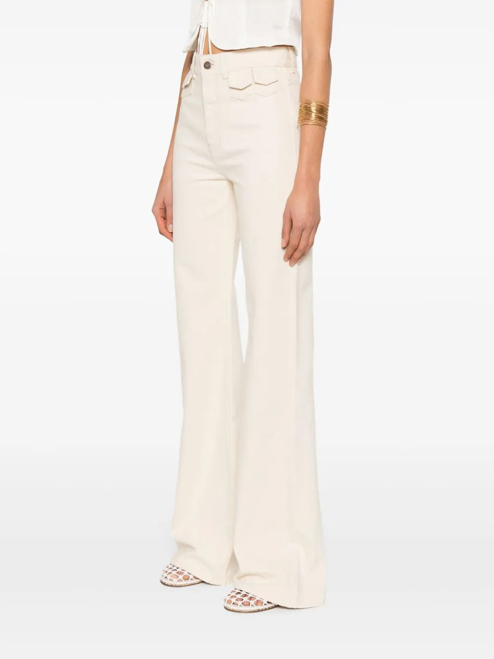 Chloé Natural Jean Pants With Leather Label