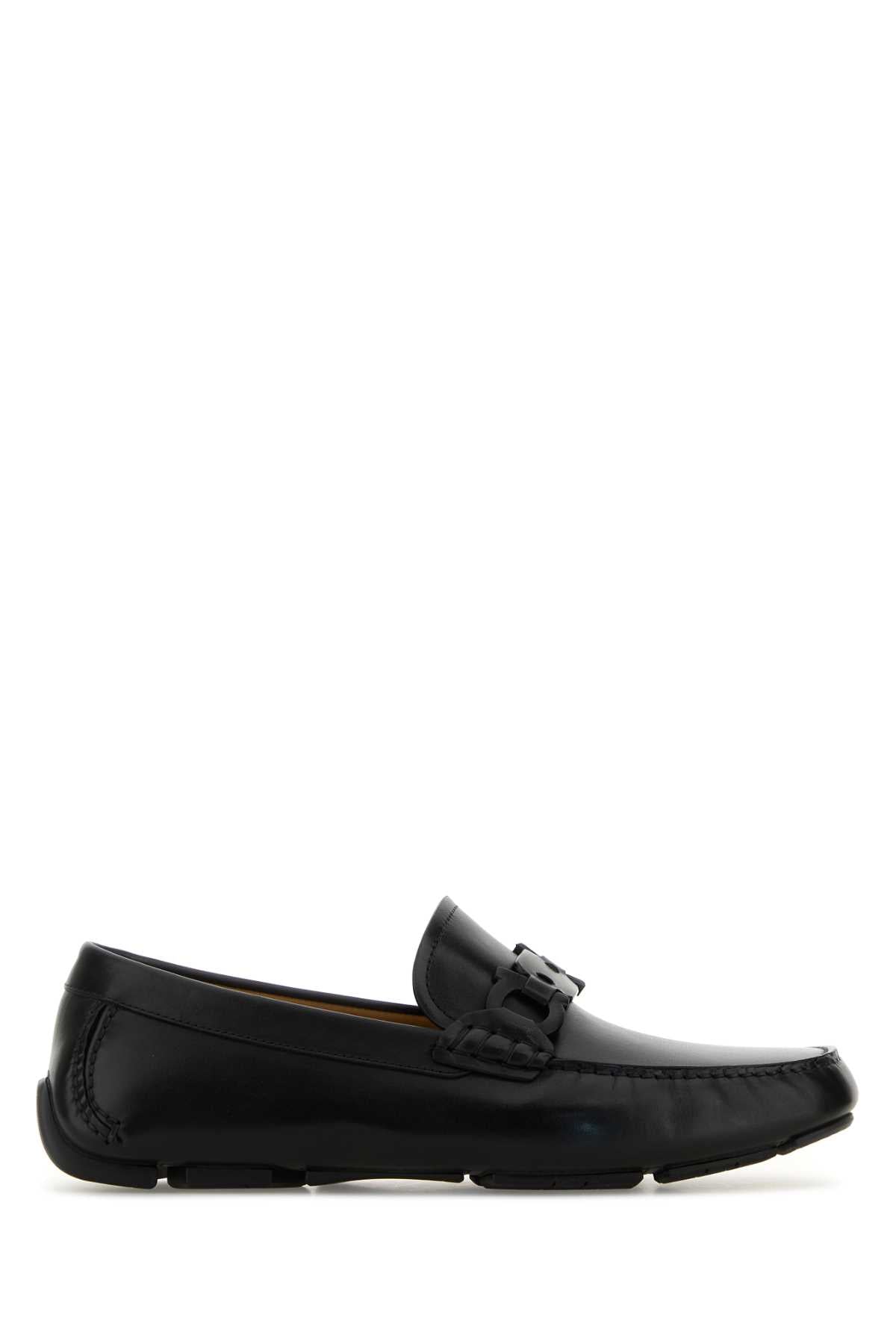Ferragamo Black Leather Byte Loafers