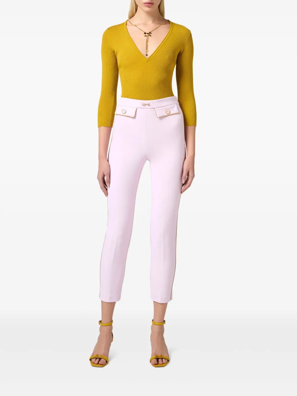 Elisabetta Franchi Pink Pants With Mustard Details