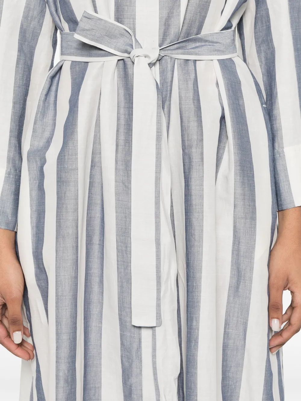 S Max Mara Vestido Camisero Rima Lino Azul Blanco R