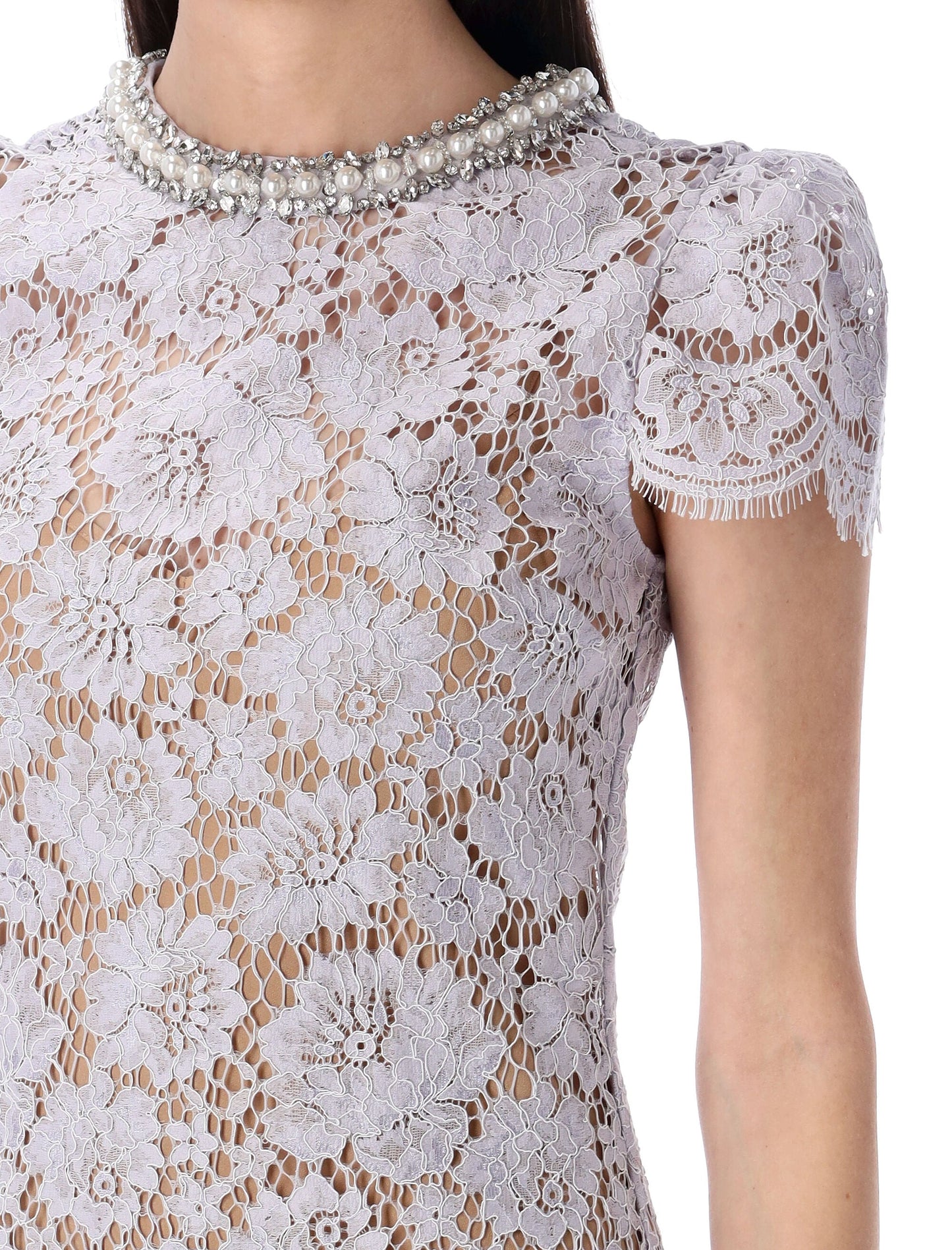 Self-Portrait Lace A Line Mini Dress Crystal Collar