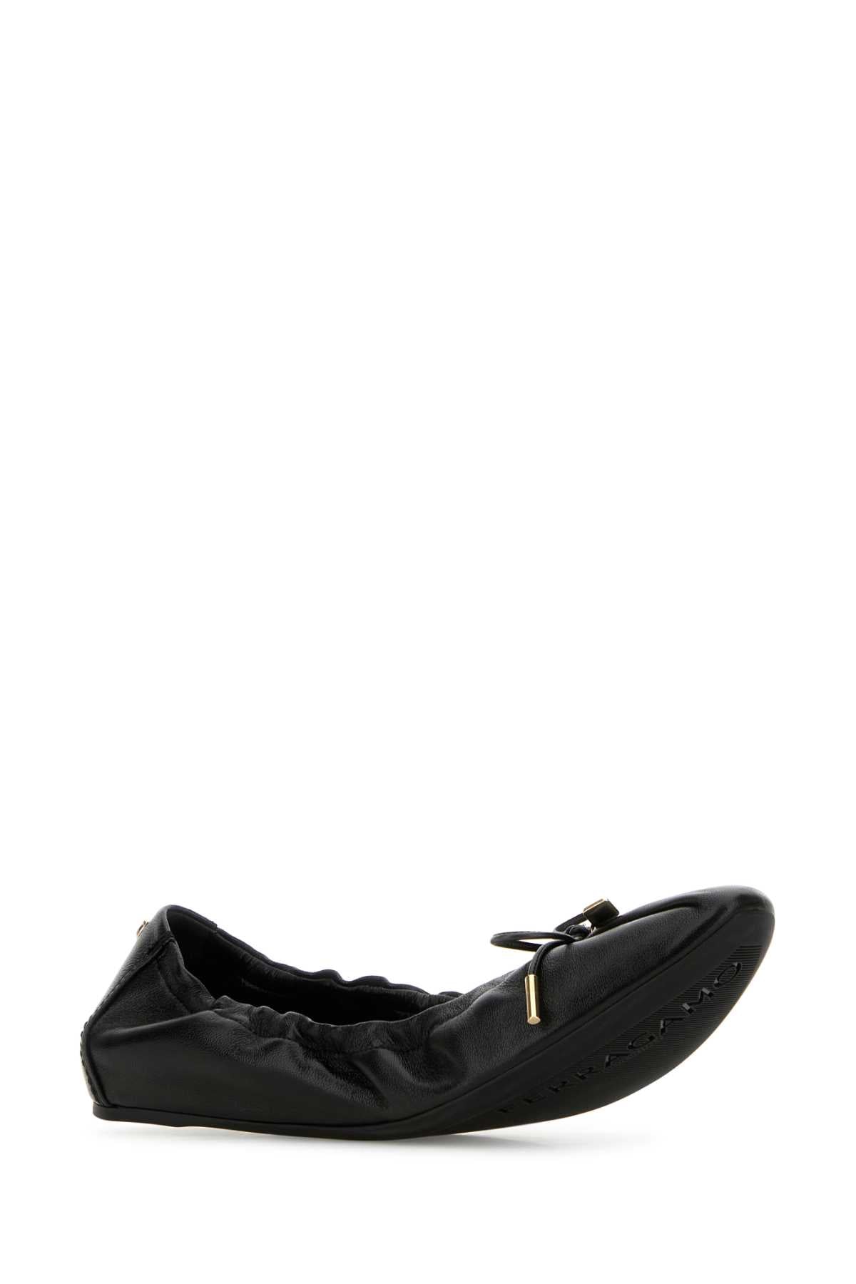 Ferragamo Black Leather Joelle Ballerinas