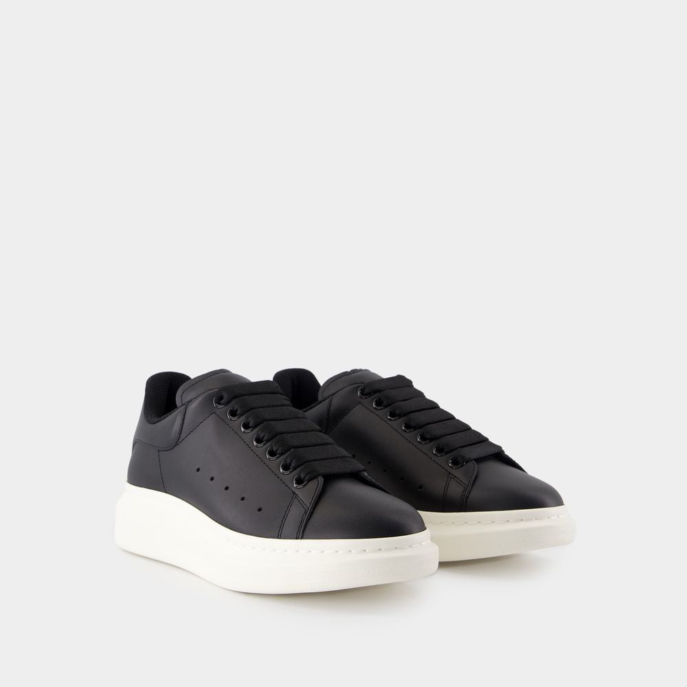 Alexander Mcqueen Black Leather Sneakers With Black Leather Heel