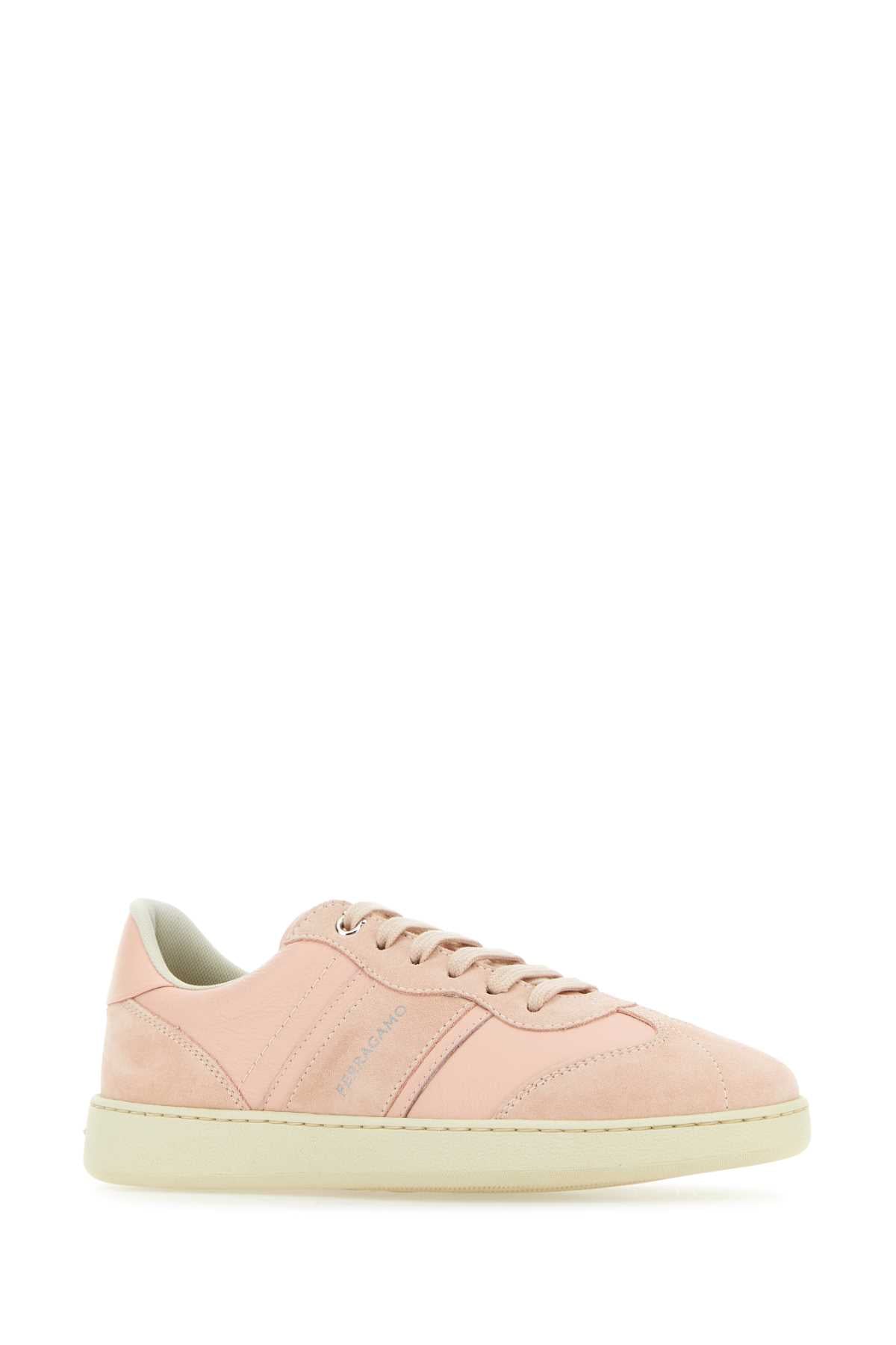 Ferragamo Pastel Pink Leather And Suede Achille Sneakers