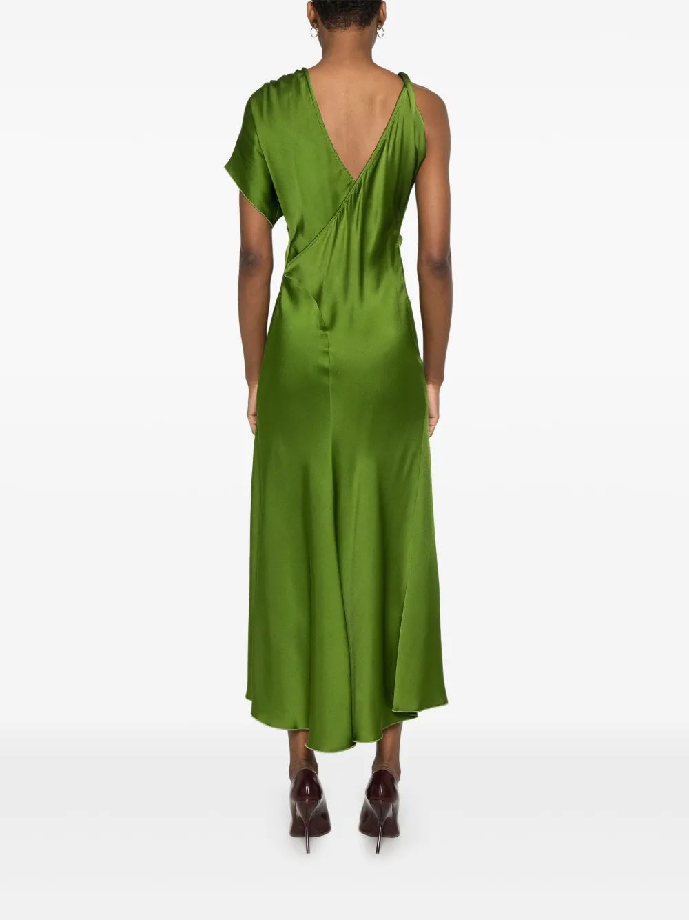 Victoria Beckham Olive Green Asymmetric 1 Sleeve Dress