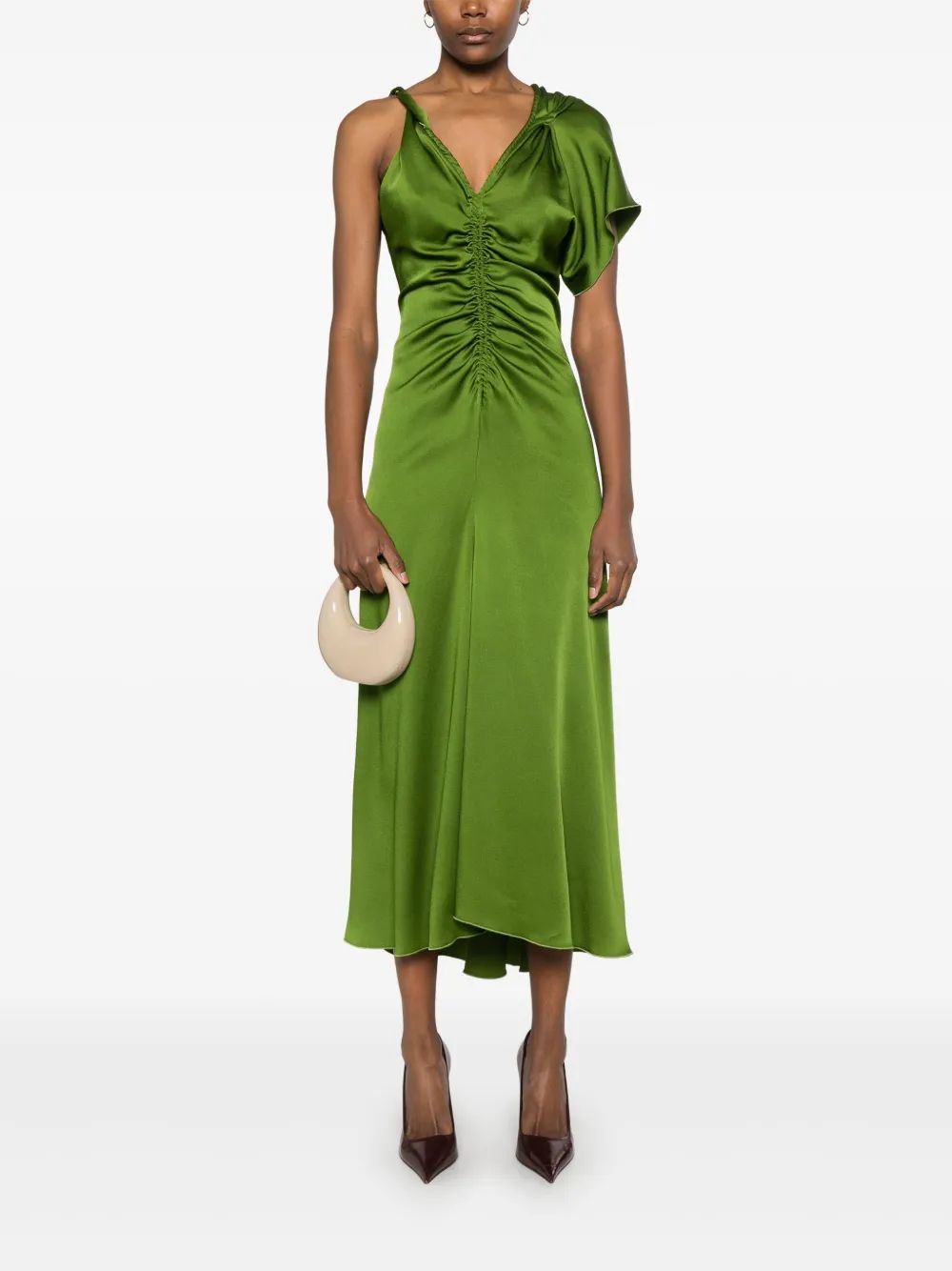 Victoria Beckham Olive Green Asymmetric 1 Sleeve Dress