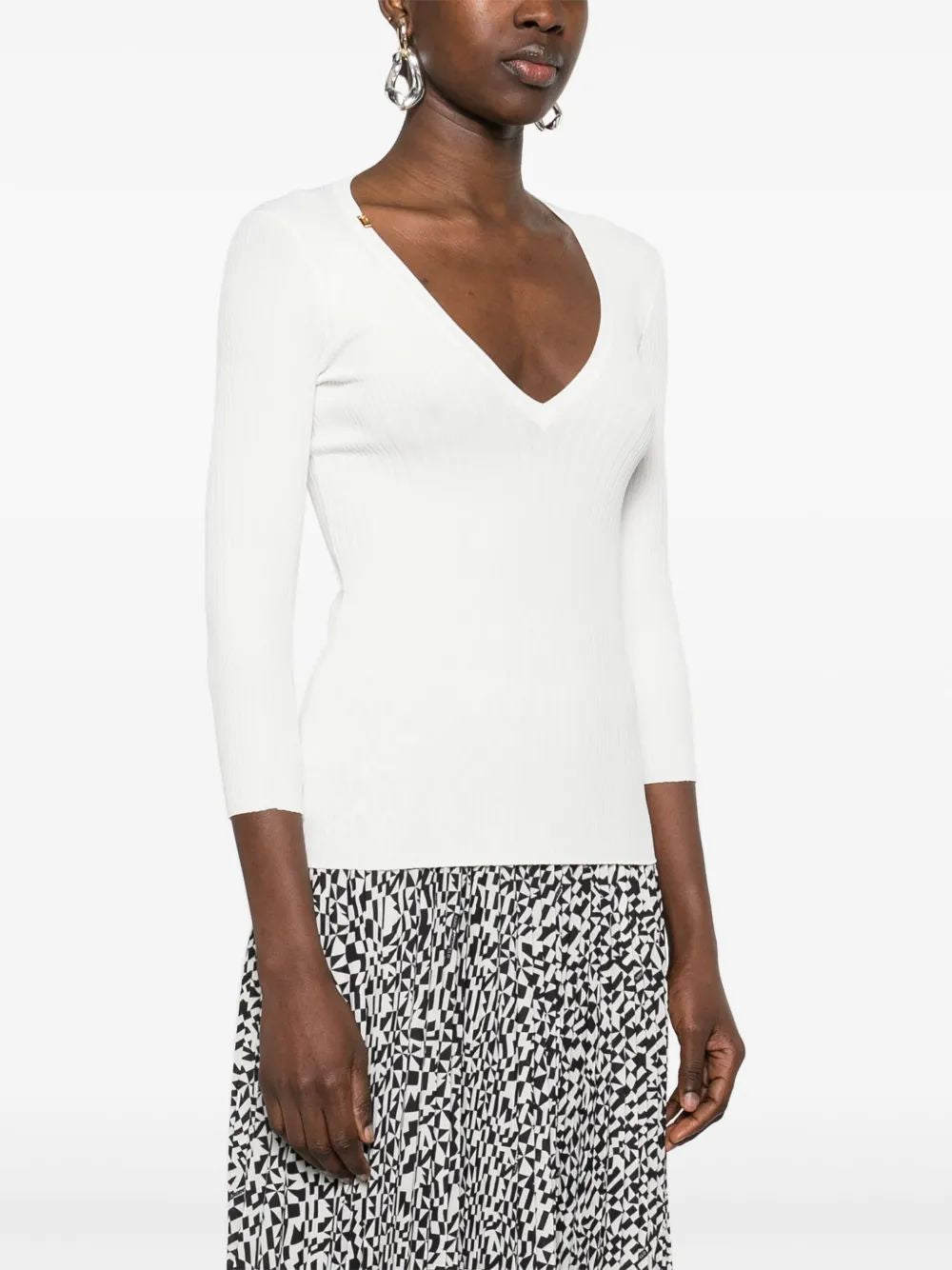 Elisabetta Franchi Mm White V-Neck Sweater
