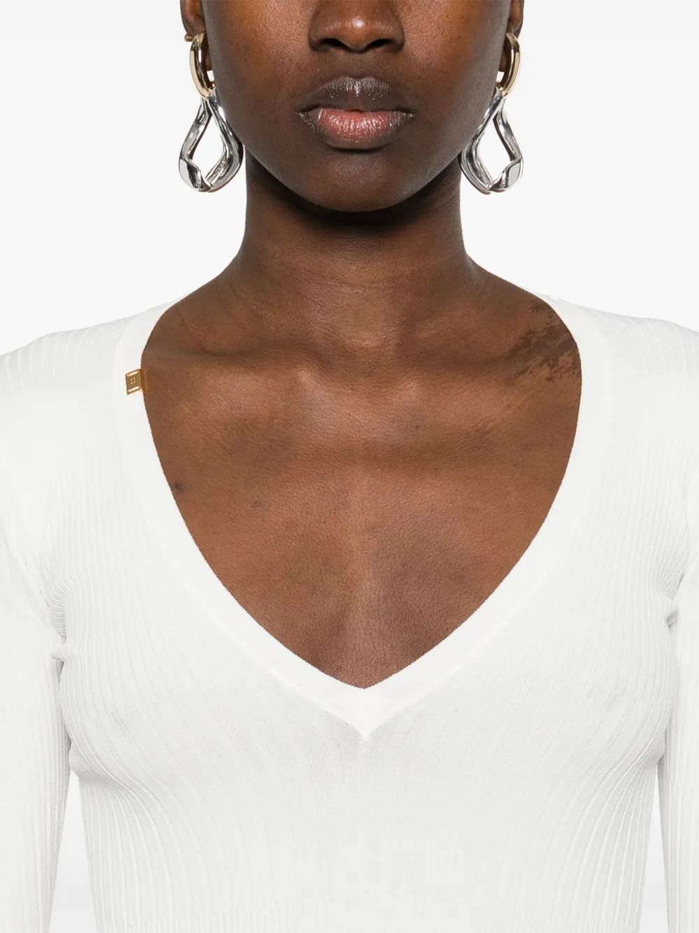 Elisabetta Franchi Mm White V-Neck Sweater