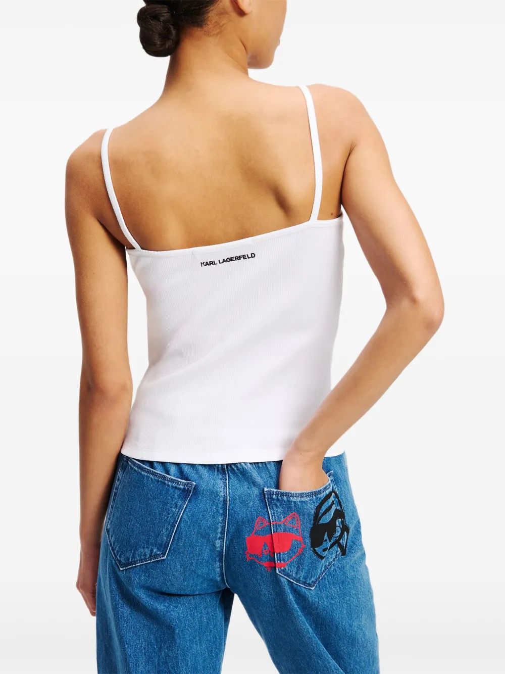 Karl Lagerfeld White Strap Top With 3D Logo