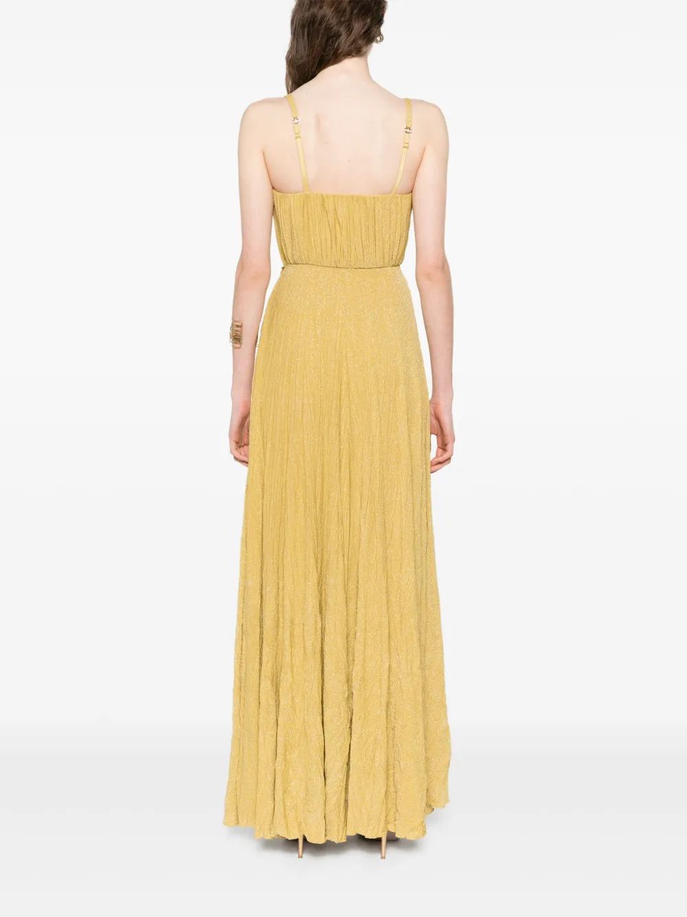 Elisabetta Franchi Mustard Shine Flower Strap Dress