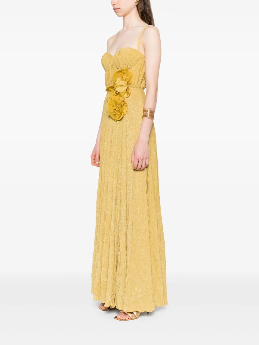 Elisabetta Franchi Mustard Shine Flower Strap Dress
