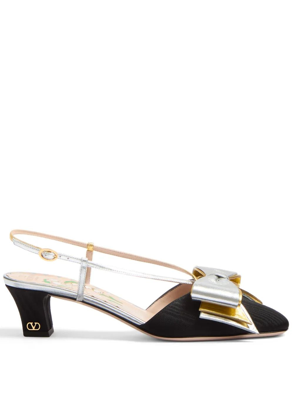 Valentino Garavani Black Silver Destal Shoe With Gold Bow