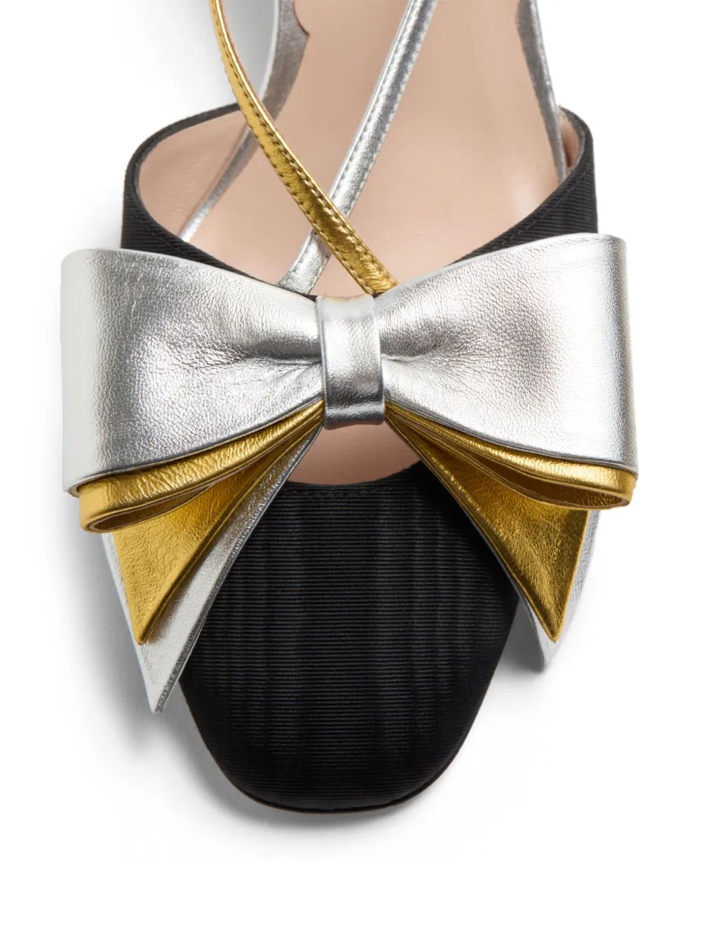 Valentino Garavani Black Silver Destal Shoe With Gold Bow