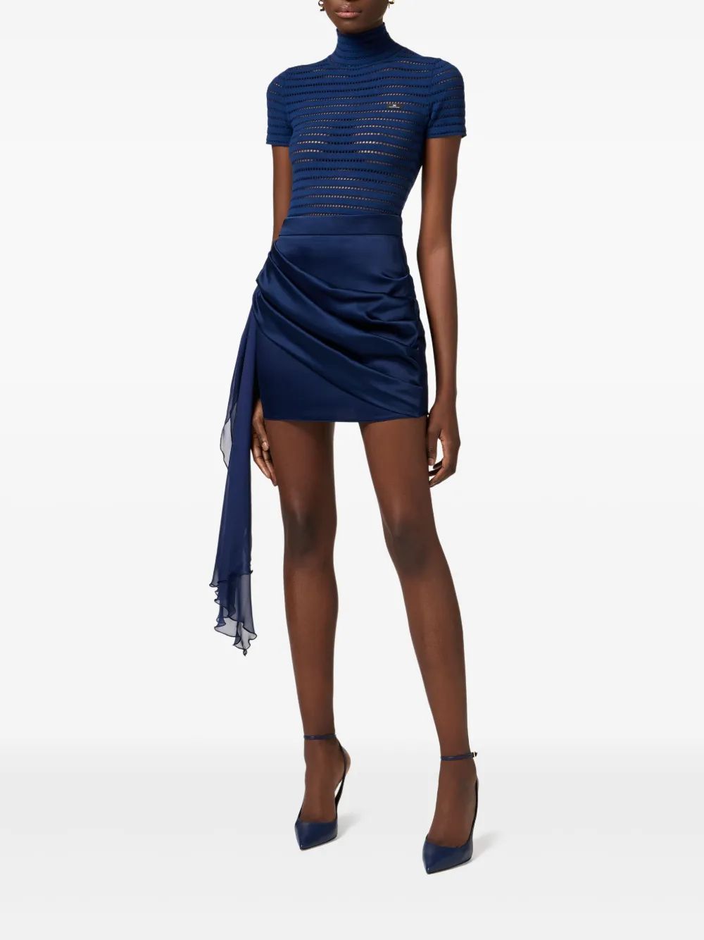 Elisabetta Franchi Navy Knit High Neck Bodysuit
