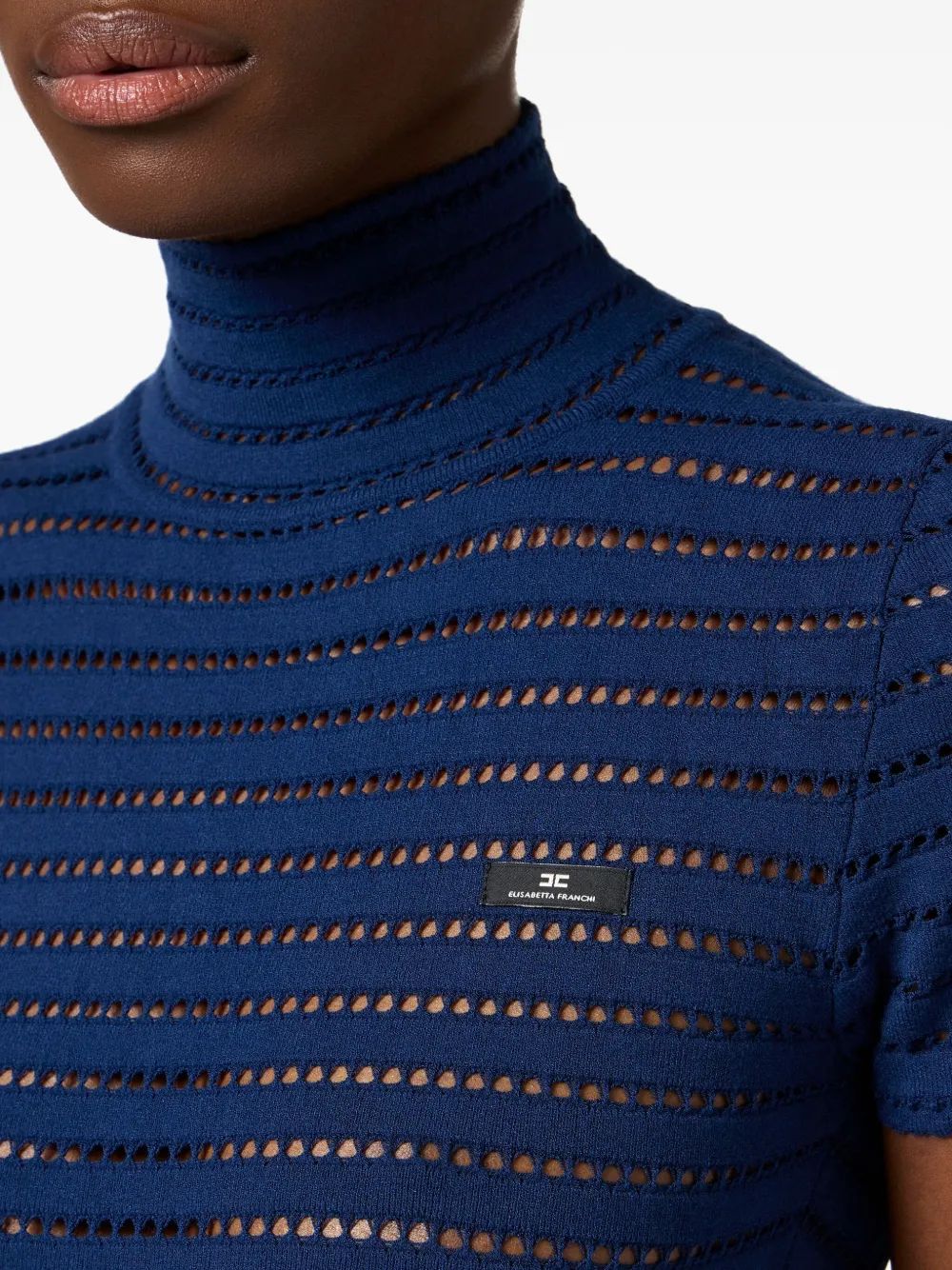 Elisabetta Franchi Navy Knit High Neck Bodysuit