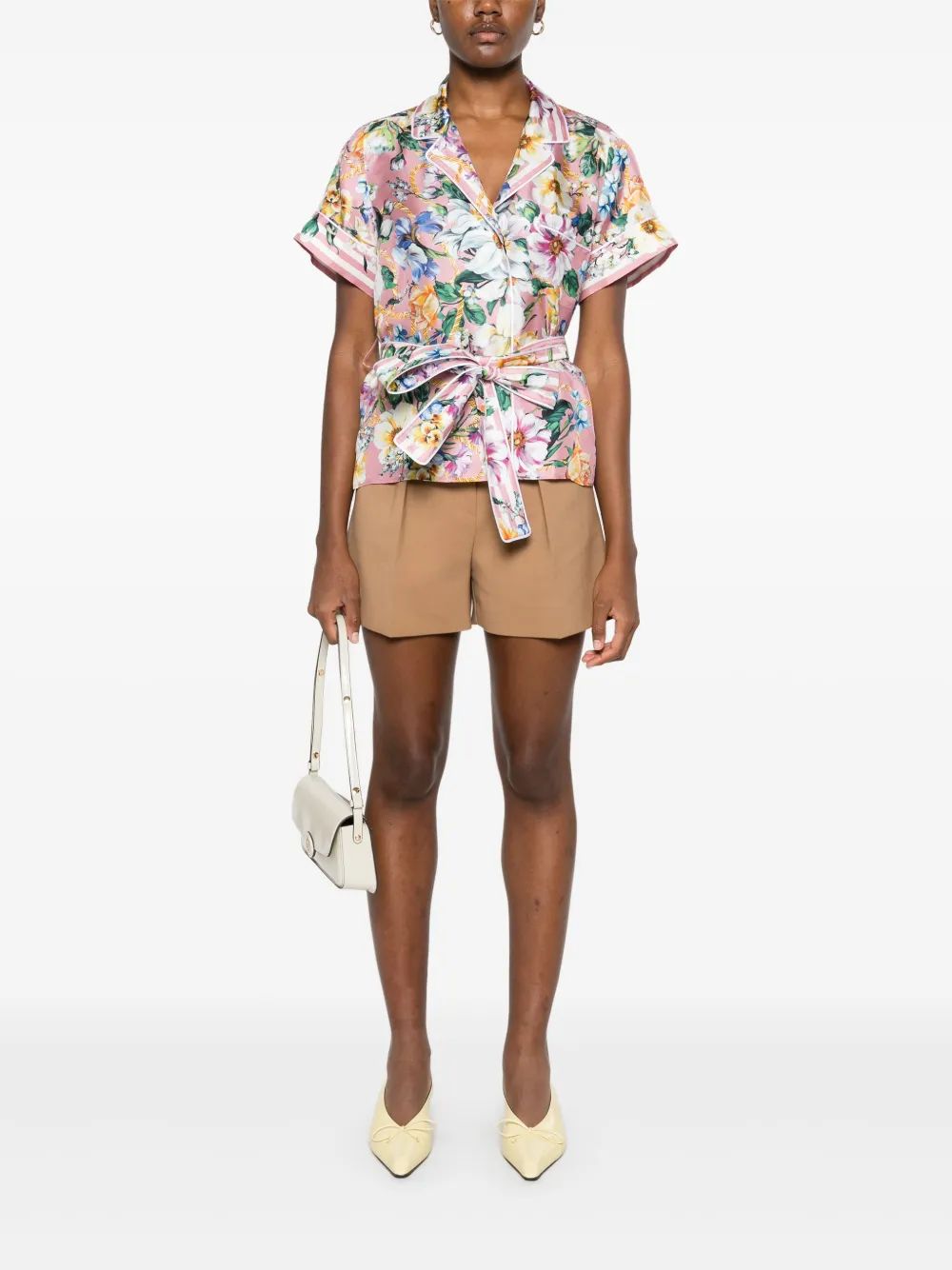 Dolce & Gabbana Pink Mc Shirt With Flower Print And Belt