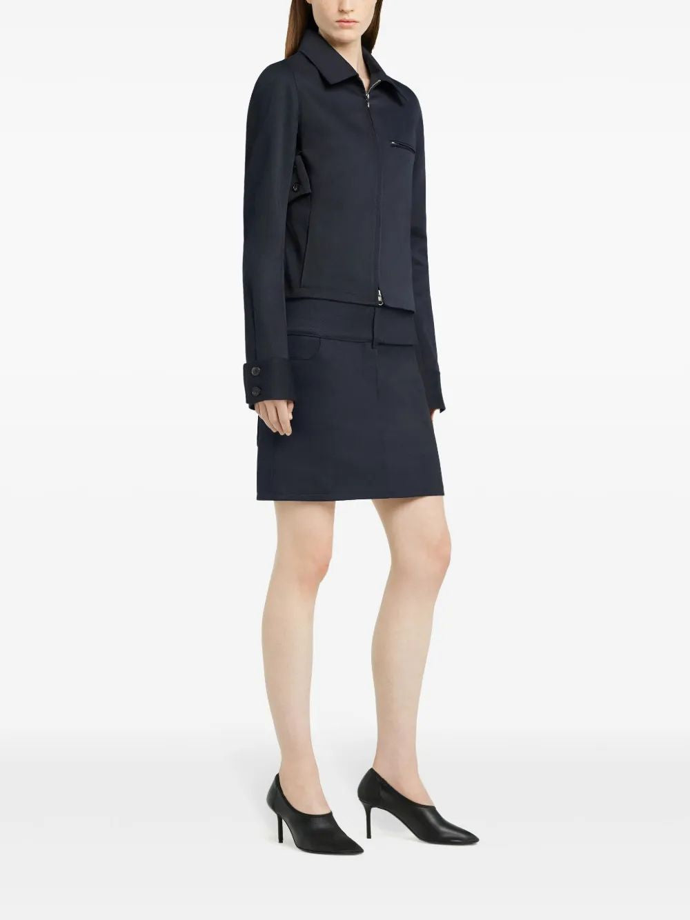 Courregès Navy Jacket With Embroidered Logo Zip