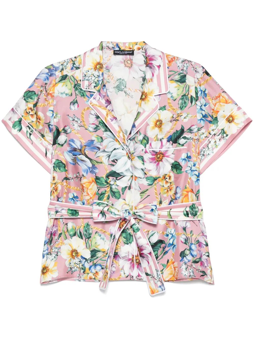 Dolce & Gabbana Pink Mc Shirt With Flower Print And Belt
