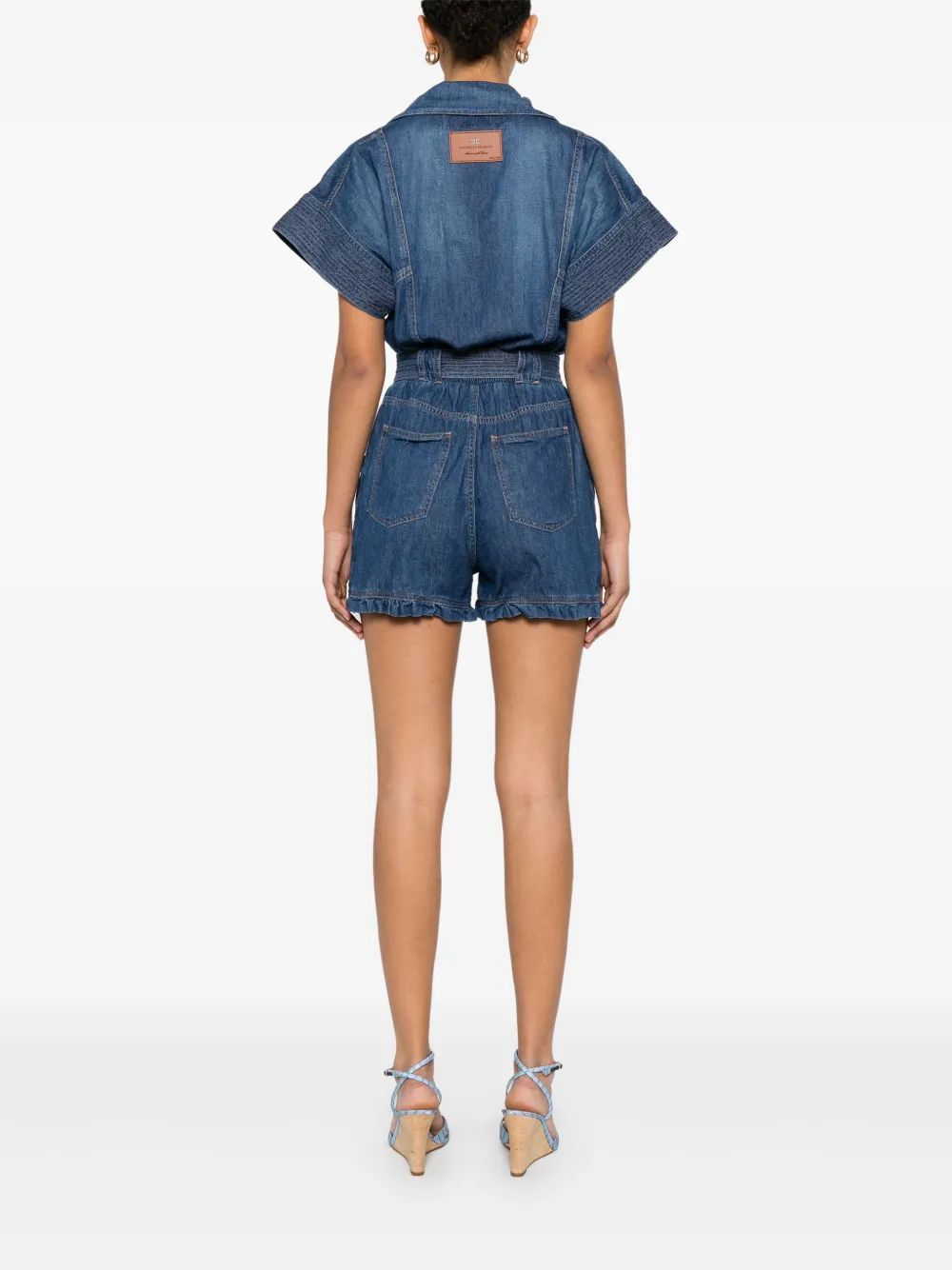 Elisabetta Franchi Mc Denim Short Jumpsuit With Belt Detail