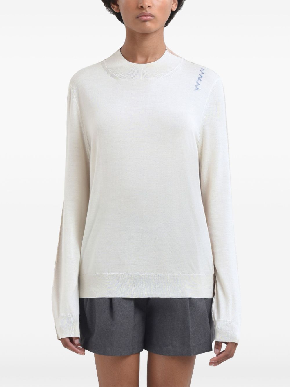 Marni Beige Sweater Camel Back Blue Logo