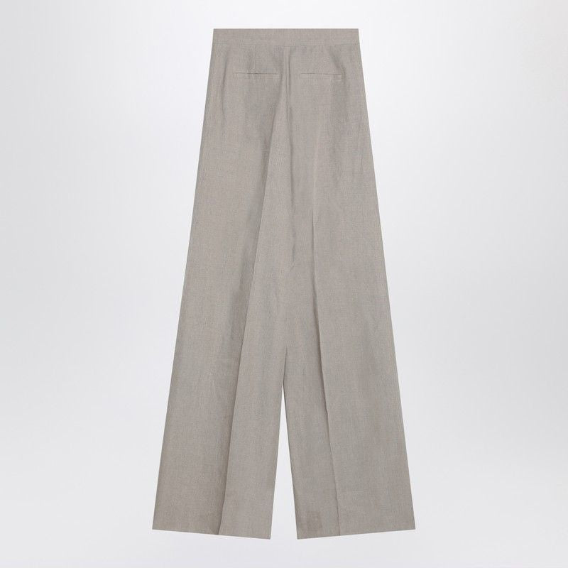 Max Mara Wide Beige Trousers In Linen Canvas