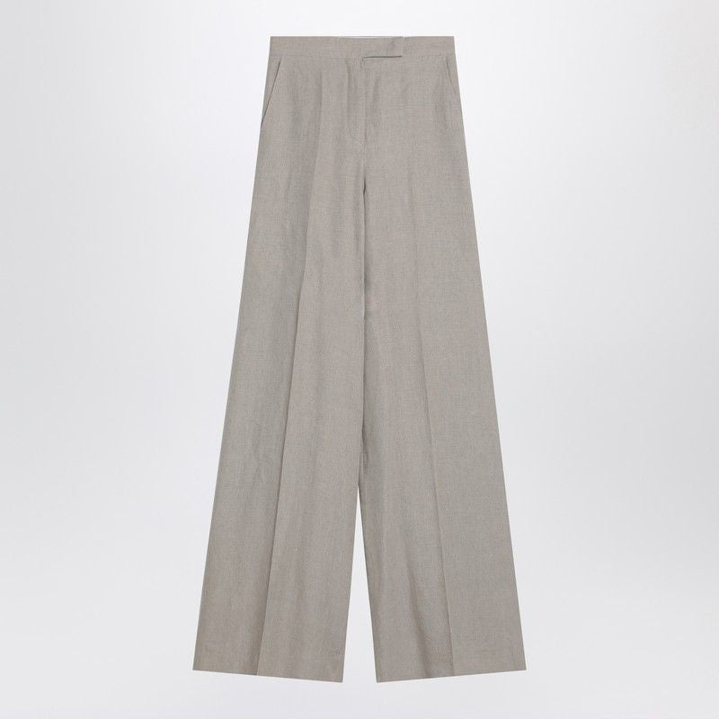 Max Mara Wide Beige Trousers In Linen Canvas