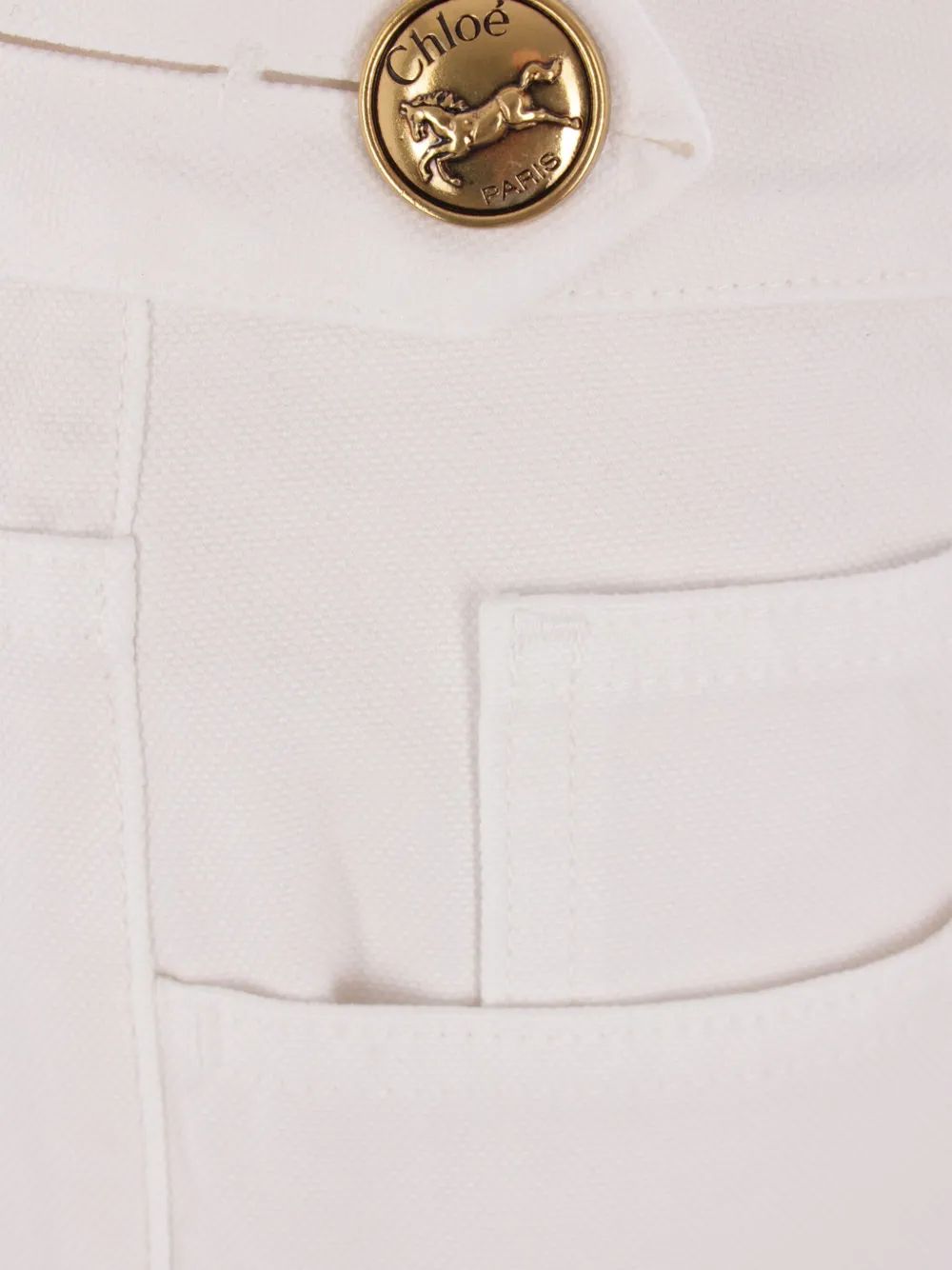 Chloé 5B White Pants With Gold Logo Buttons