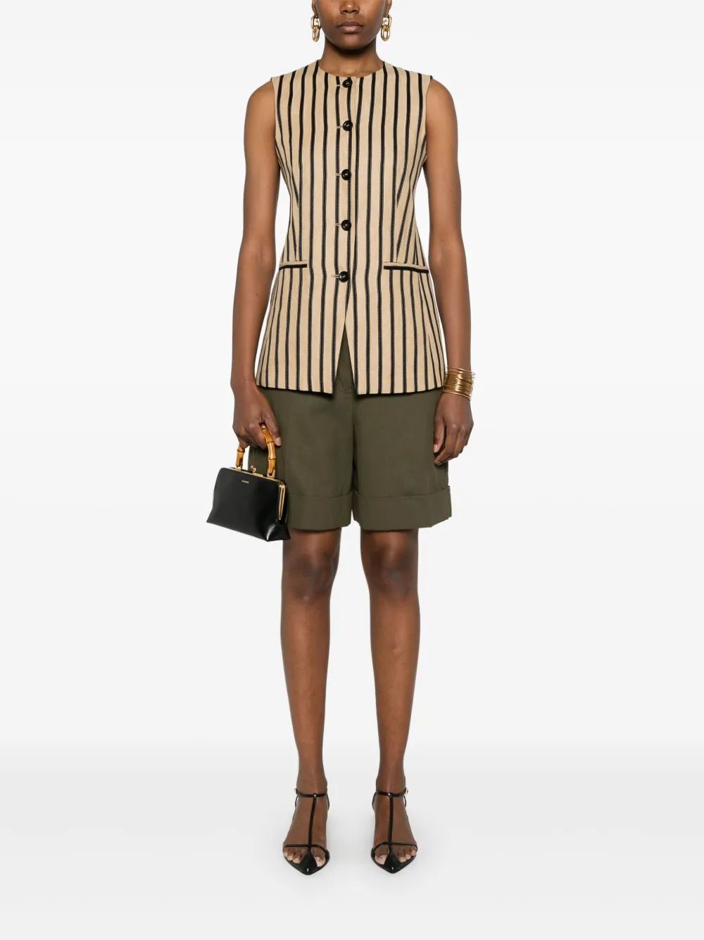 Jil Sander Military Green Linen Shorts