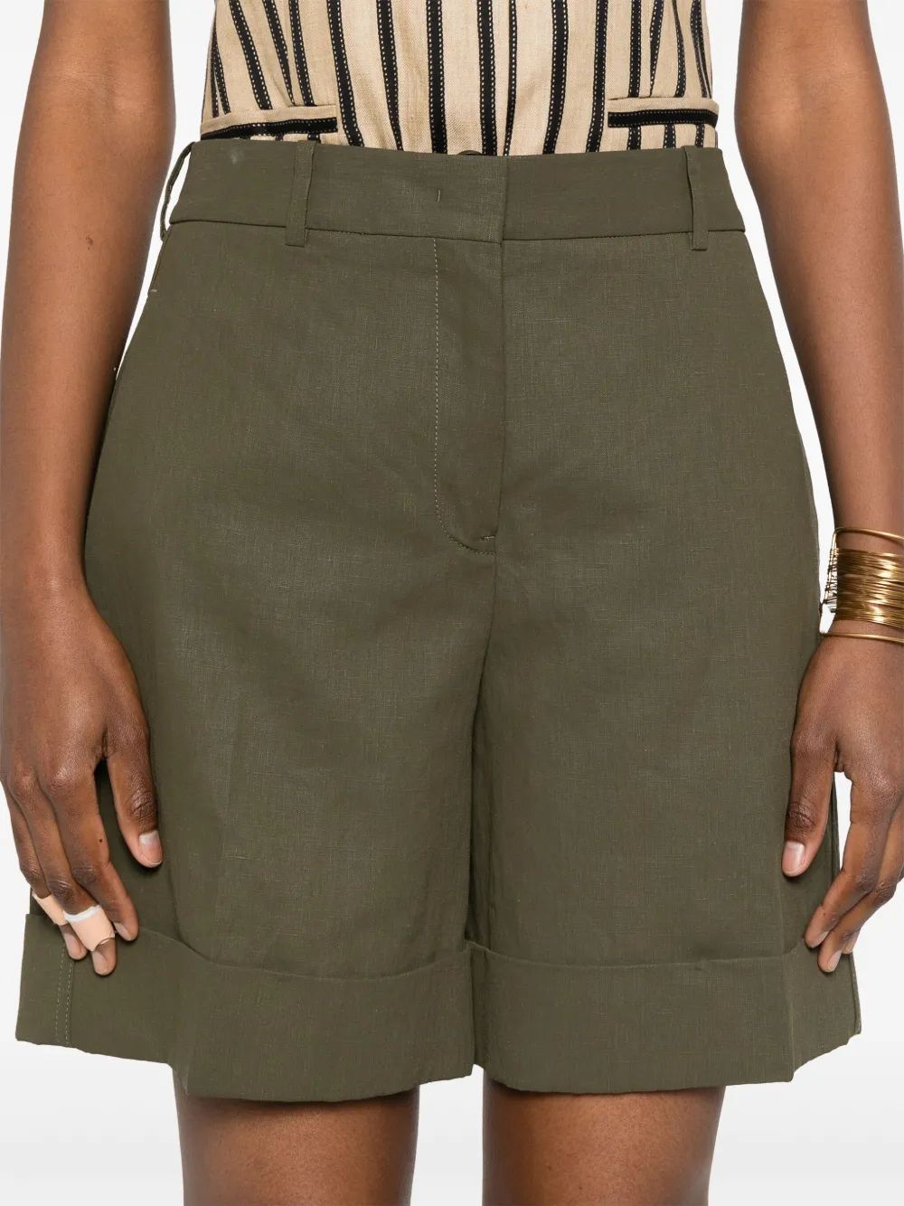 Jil Sander Military Green Linen Shorts