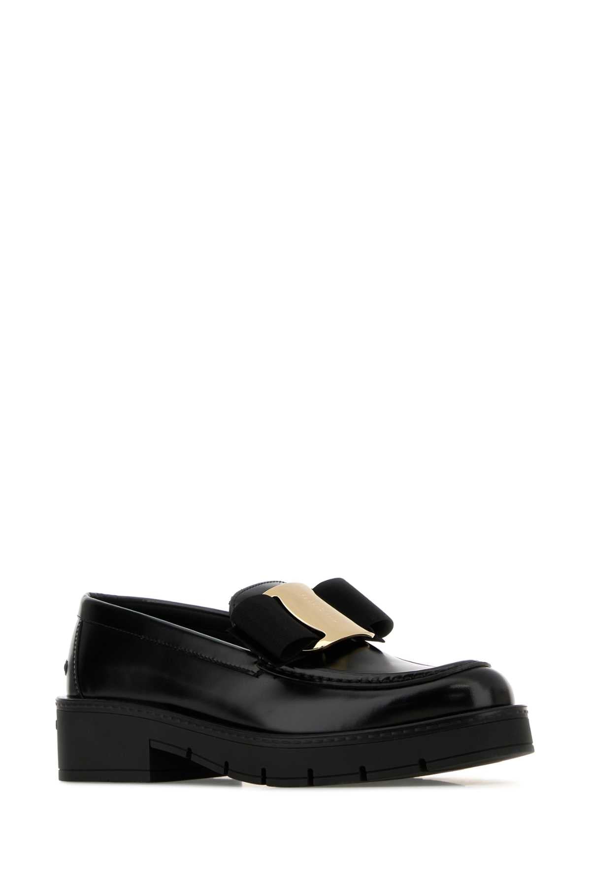 Ferragamo Black Leather Mirty Loafers