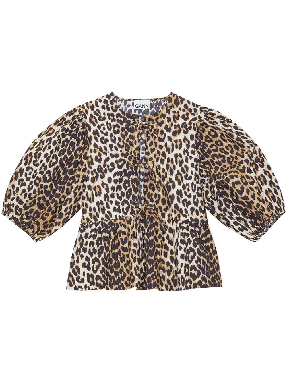 Ganni Leopard Print Mc Top With Knots