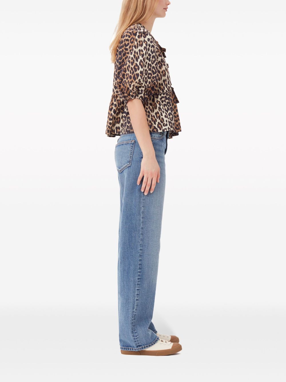 Ganni Leopard Print Mc Top With Knots