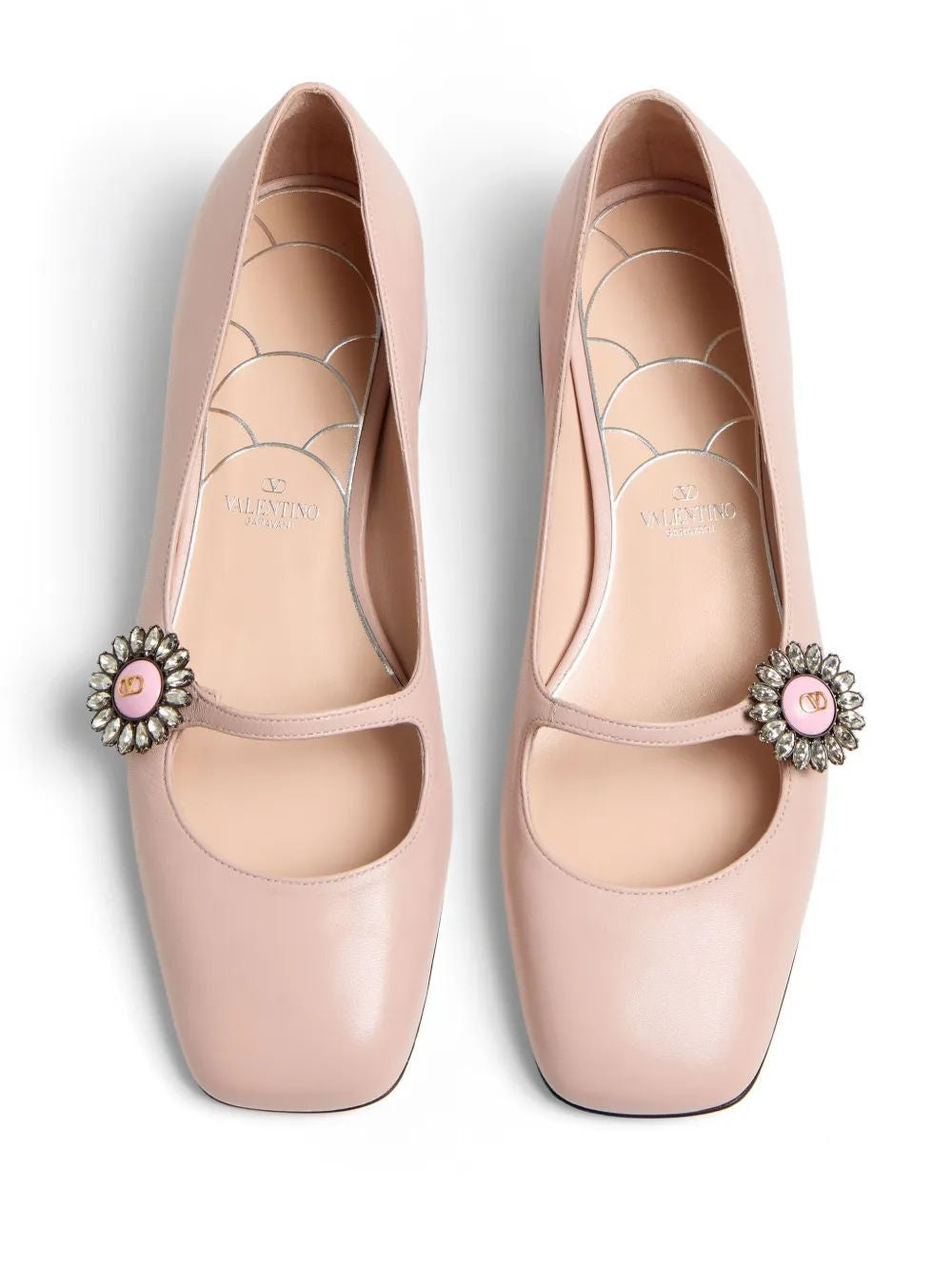 Valentino Garavani Nude Ballerina With Pink Crystal Detail