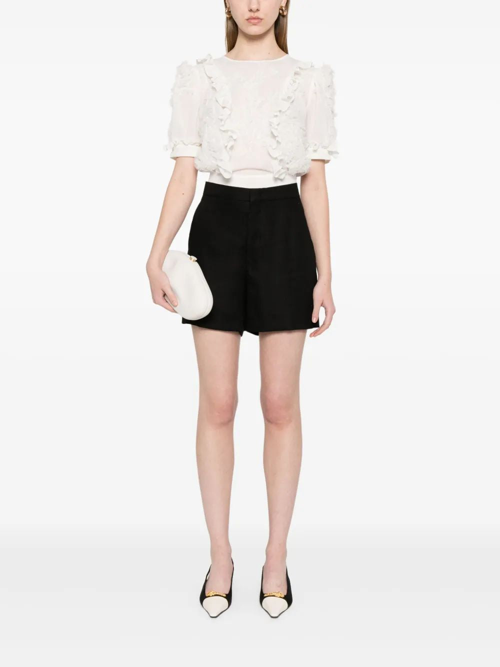 Elisabetta Franchi Mc Natural Top With Ruffles