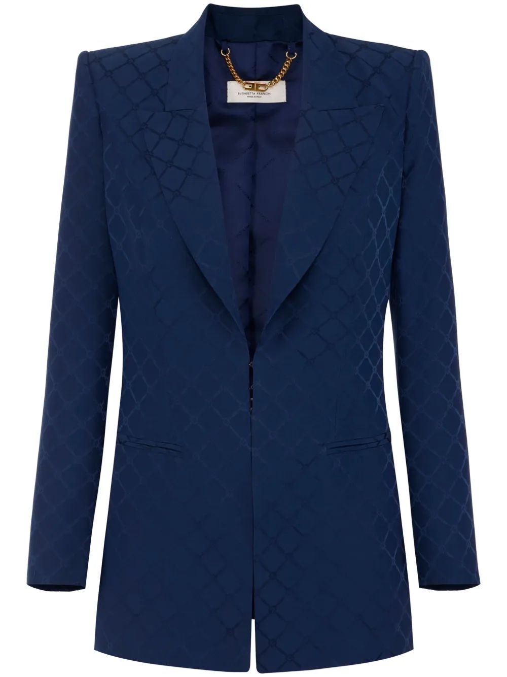 Elisabetta Franchi Navy Checked Blazer With Shoulder Pads