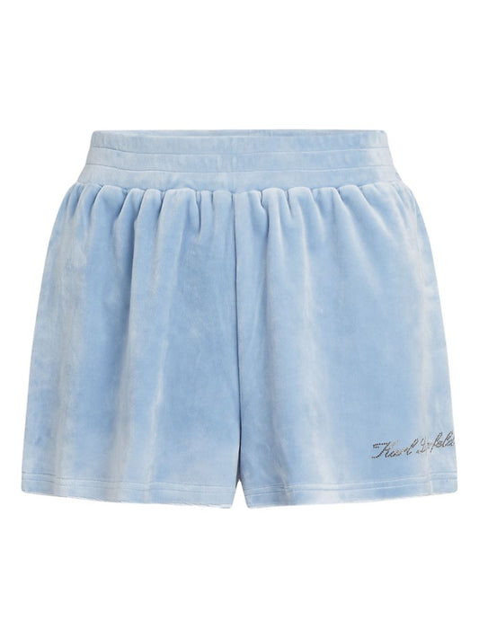 Karl Lagerfeld Hotel Shorts Blue Velvet Strass Logo