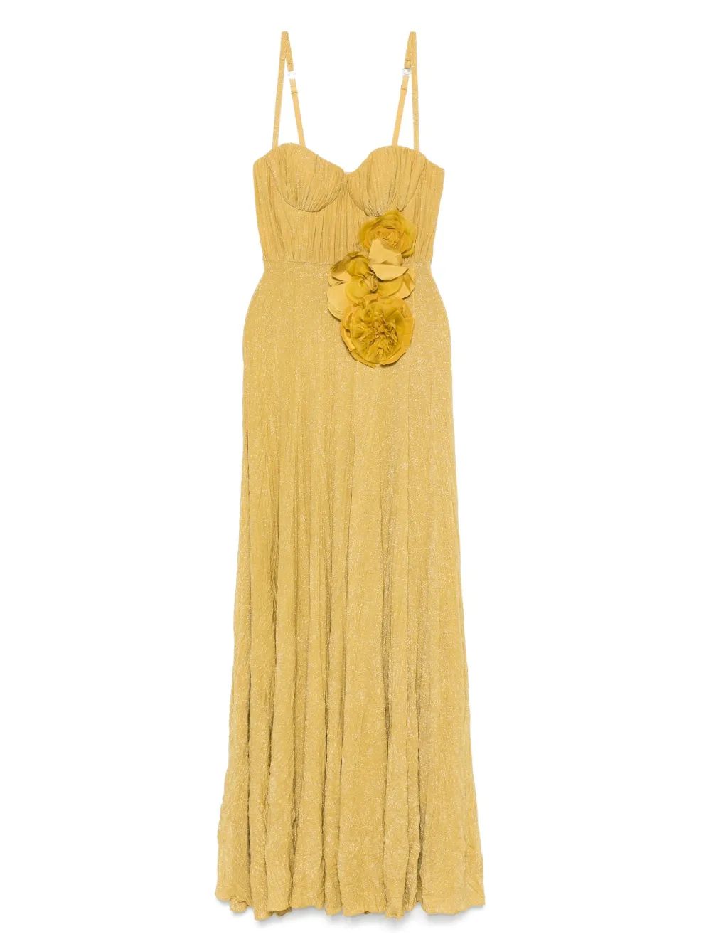 Elisabetta Franchi Mustard Shine Flower Strap Dress