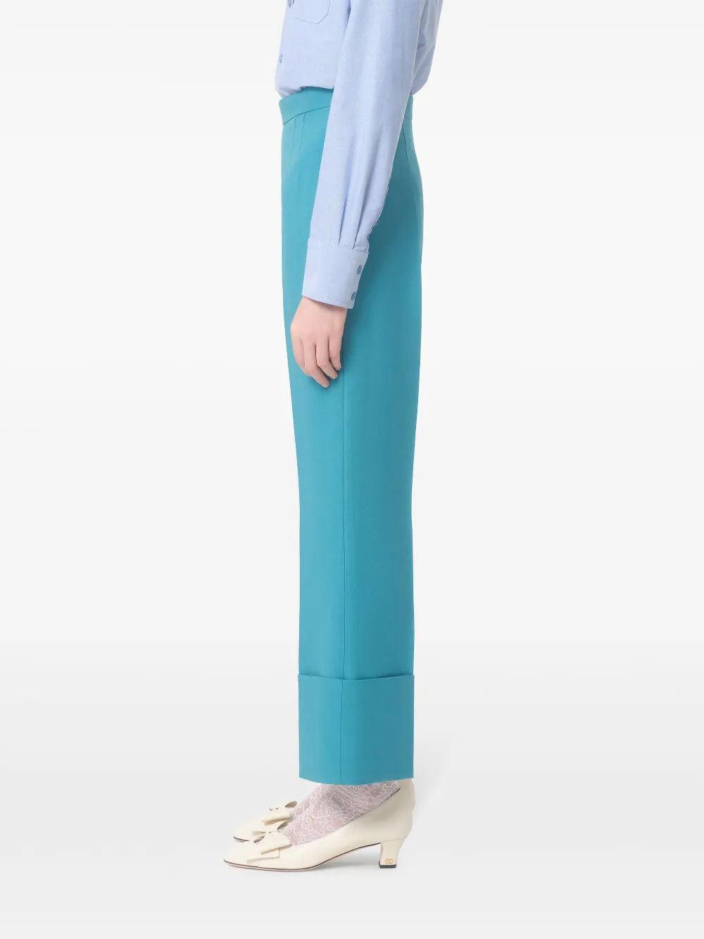 Valentino Turquoise Cropped Pants Wide Leg