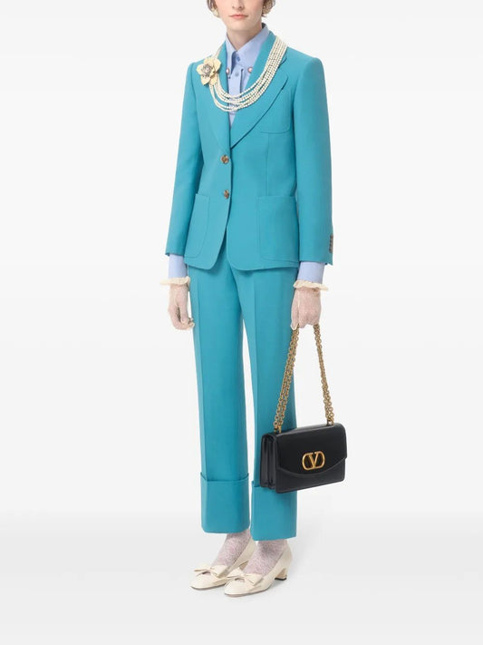 Valentino Turquoise Cropped Pants Wide Leg