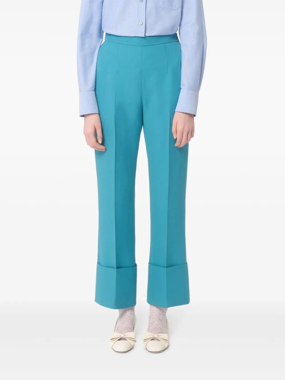 Valentino Turquoise Cropped Pants Wide Leg