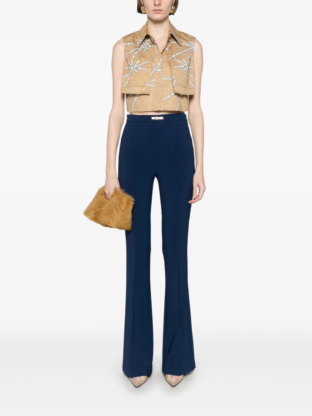 Elisabetta Franchi Navy Pleated Pants With Belt