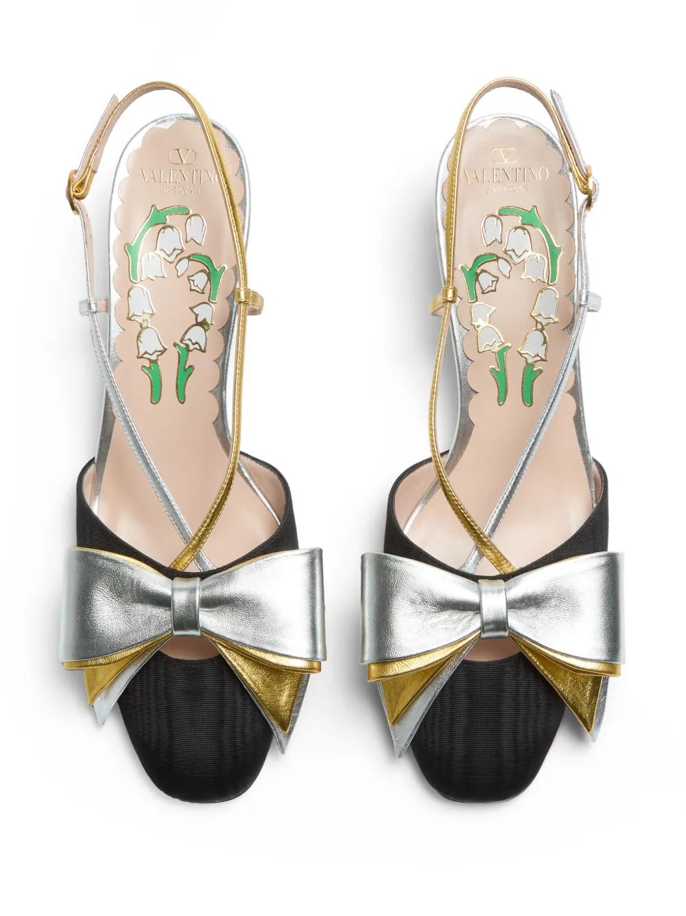 Valentino Garavani Black Silver Destal Shoe With Gold Bow