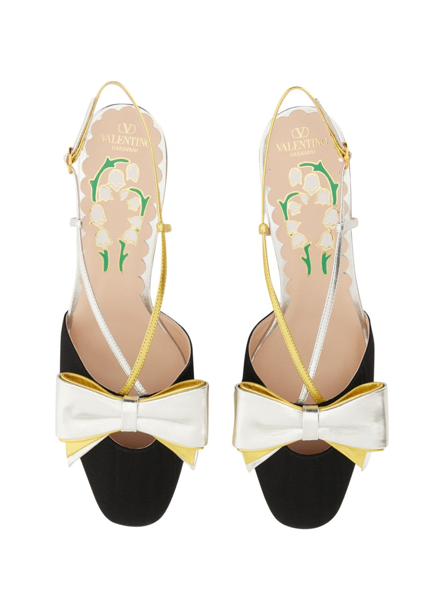 Valentino Garavani Black Silver Destal Shoe With Gold Bow