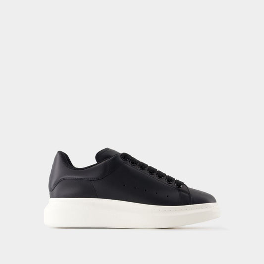 Alexander Mcqueen Black Leather Sneakers With Black Leather Heel