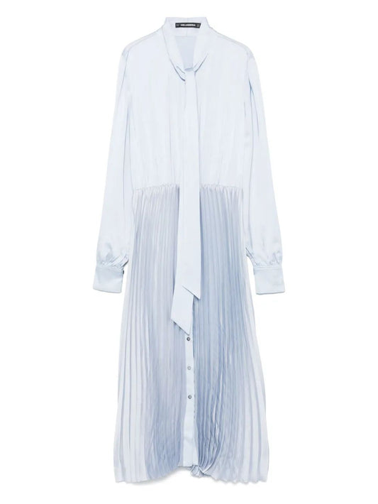 Karl Lagerfeld Light Blue Dress With Pleated Skirt And Bow Detail