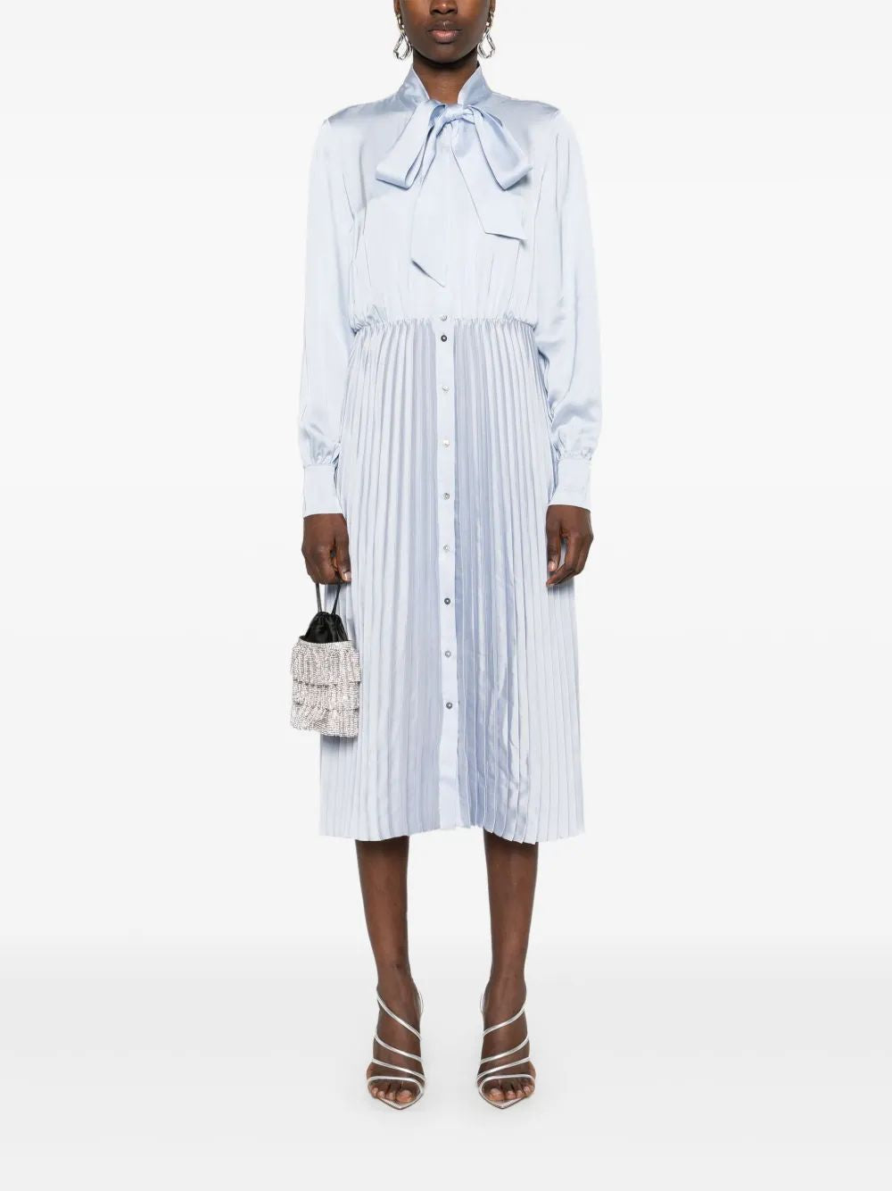 Karl Lagerfeld Light Blue Dress With Pleated Skirt And Bow Detail
