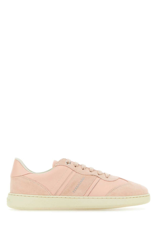 Ferragamo Pastel Pink Leather And Suede Achille Sneakers