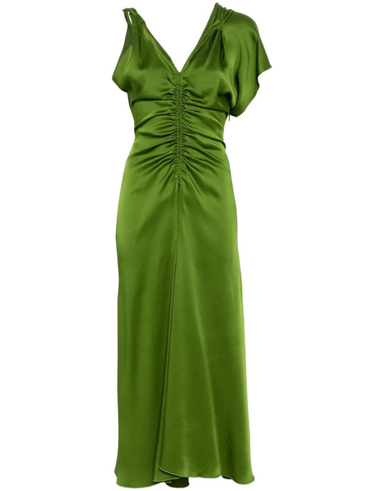 Victoria Beckham Olive Green Asymmetric 1 Sleeve Dress