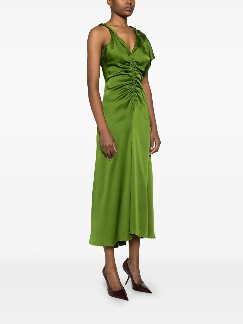 Victoria Beckham Olive Green Asymmetric 1 Sleeve Dress