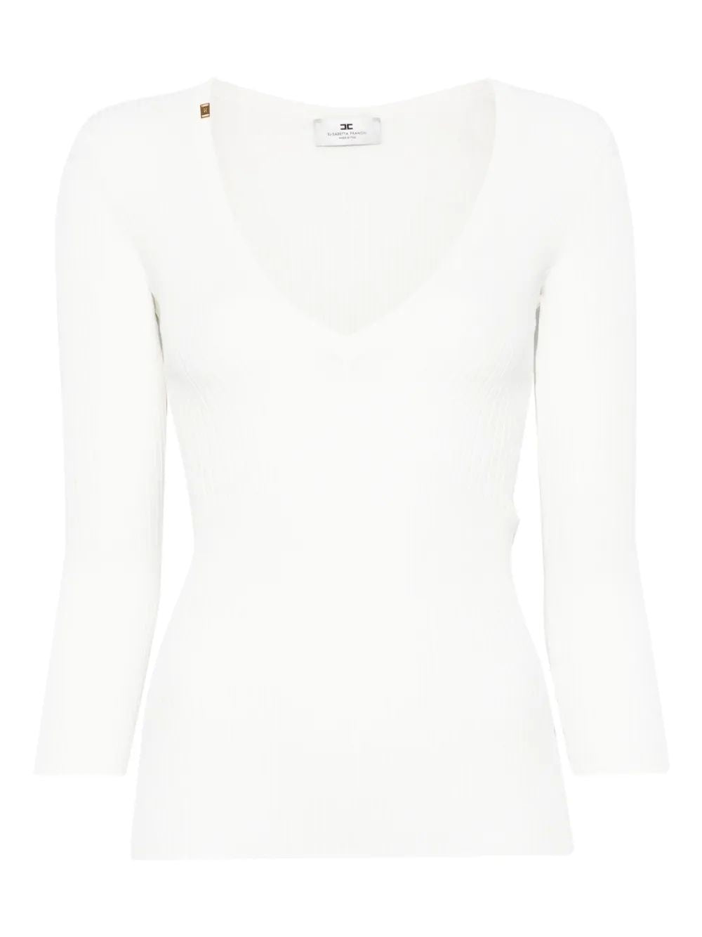 Elisabetta Franchi Mm White V-Neck Sweater